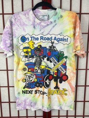 Online Ceramics Grateful Dead On the Road Again 2021 Tour Rainbow Tie-Dye Shirt